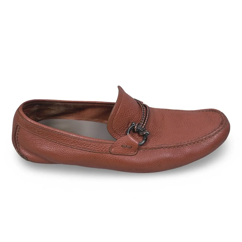 Salvatore Ferragamo Front Siena Tan Calf Leather Gancini Loafers Mens 11 EEE